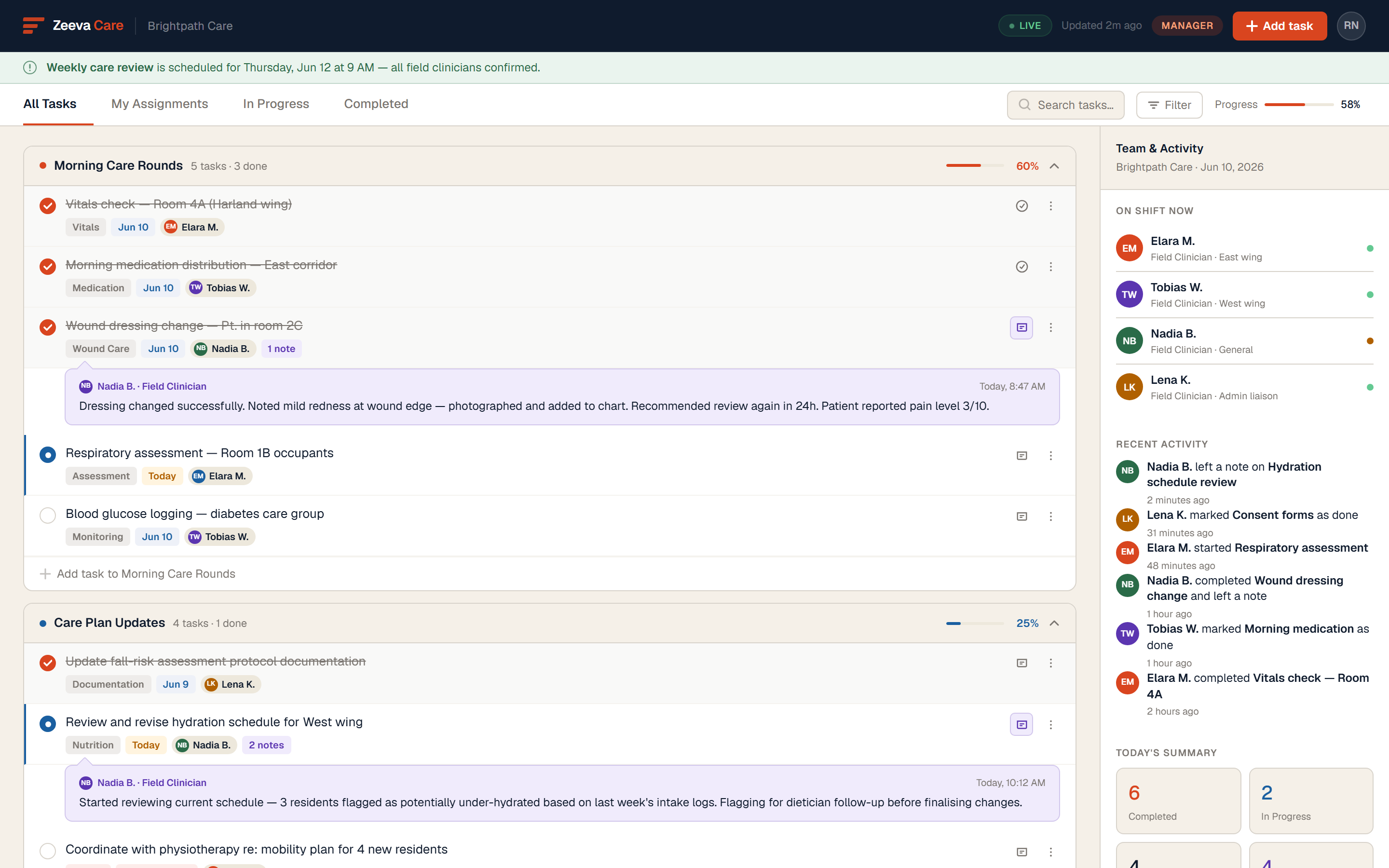 Care operations task portal