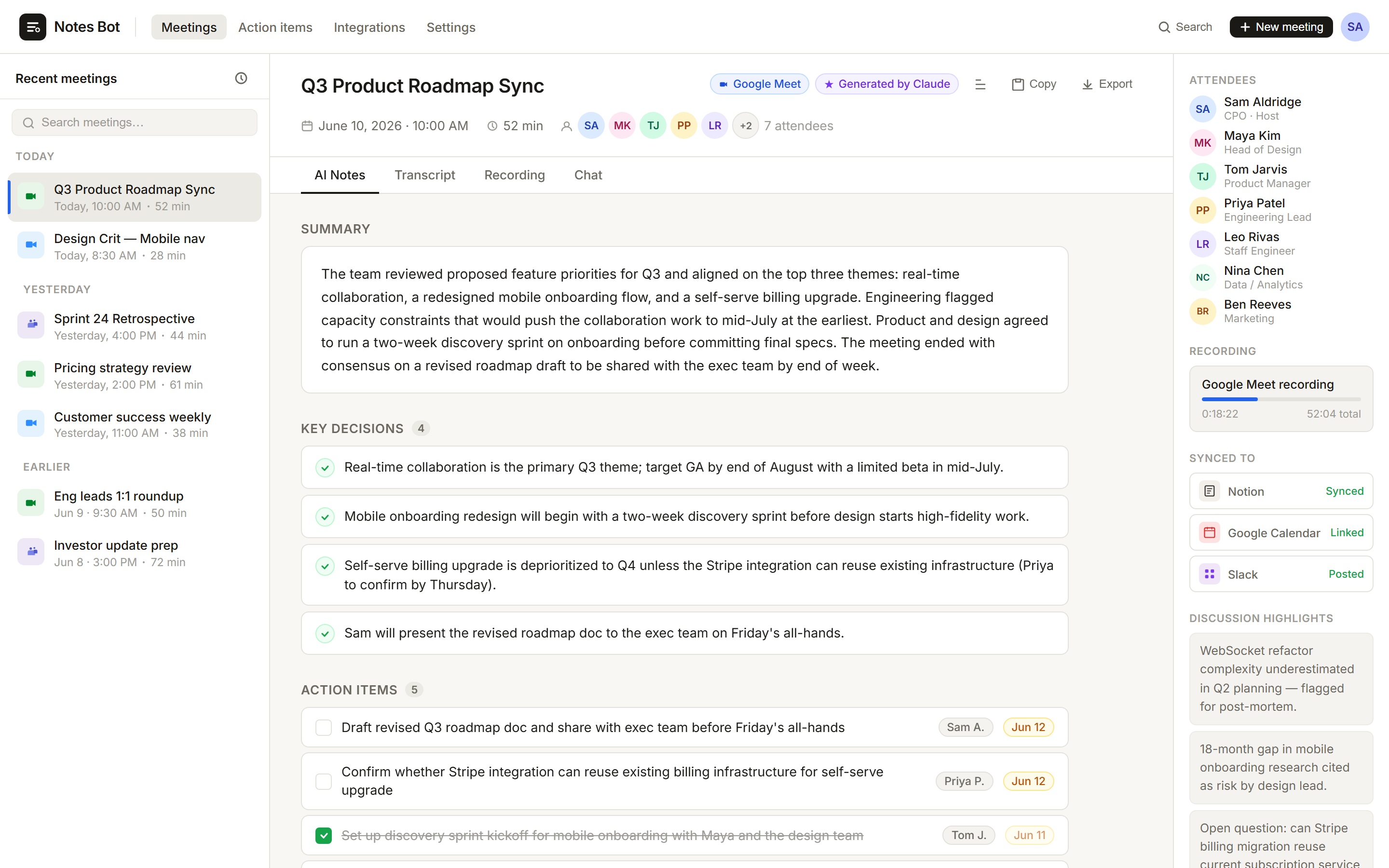 Notes Bot meeting notes