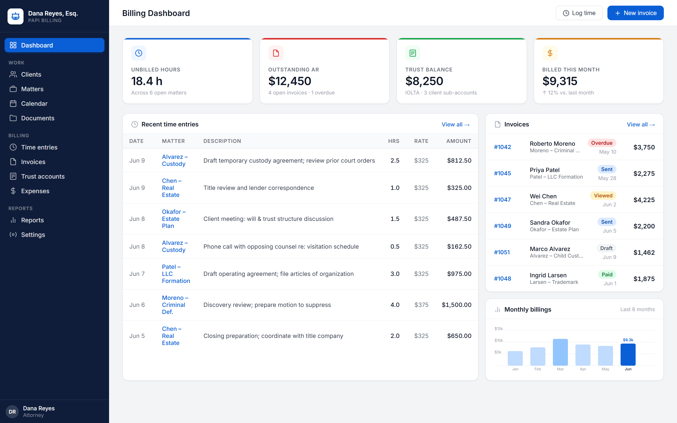 Papi Billing legal dashboard